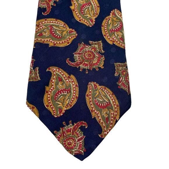 Vintage Halston III Necktie Men's Tie Italian Silk Navy Blue Paisley Designer - Picture 3 of 7